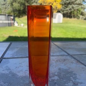 Vintage National Potteries Co Art Glass Bud Vase Orange Square Modern Fall